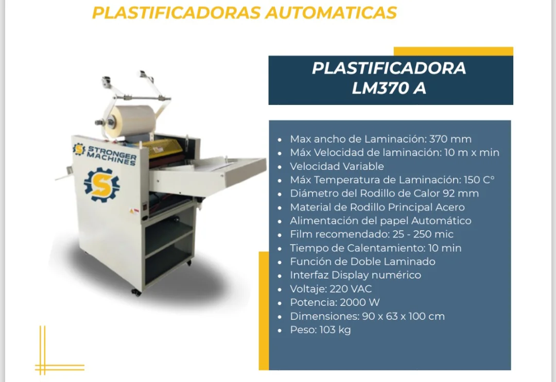 Plastificadora LM370 A — Plastificadora térmica profesional para la industria gráfica. Kethal Business, Lima, Perú